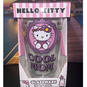 Hello Kitty Cool Mom Purple Glitter Glass Cup 16oz  Drinkware